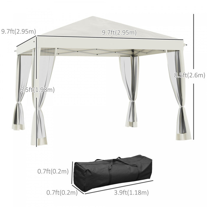 Outsunny 10' X 10' Pop Up Canopy Tent Gazebo With Removable Mesh Sidewall Netting, Carry Bag For Bac