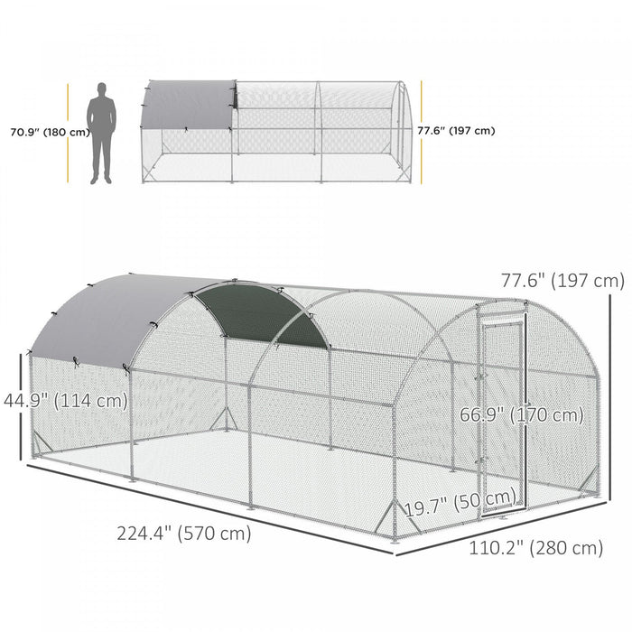 Pawhut Galvanized Large Metal Chicken Coop Cage Walk-in Enclosure Poultry Hen Run House Playpen Rabb