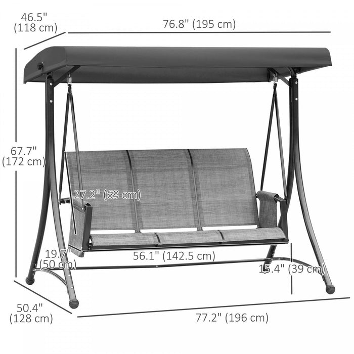 Outsunny 3 Person Outdoor Porch Swing Chair W/ Adjustable Canopy, Black