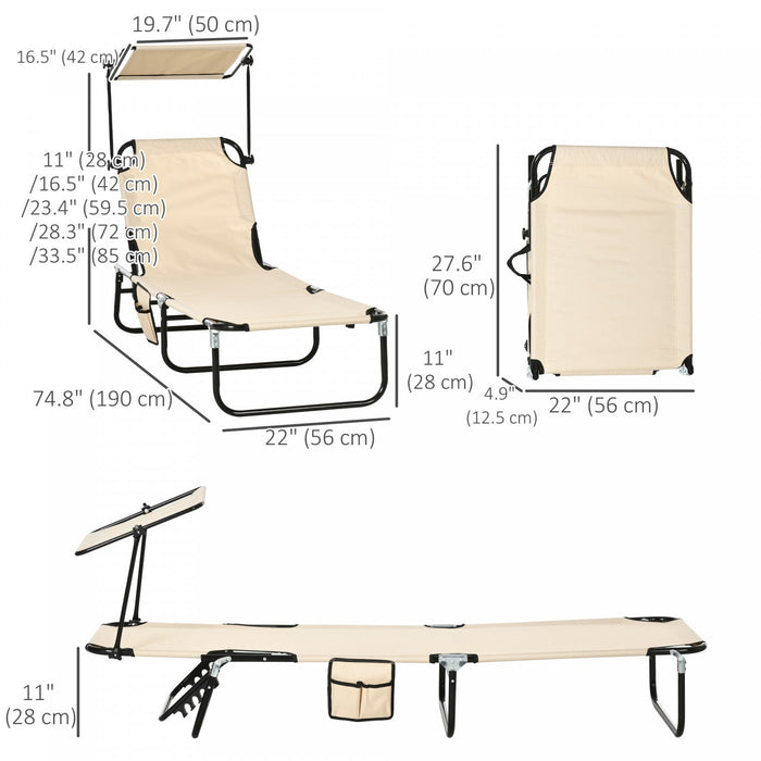 Outsunny 2 Piece Folding Chaise Lounges With Adjustable Backrest, Tan