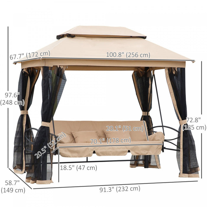 Outsunny 3 Person Outdoor Patio Daybed 3 In 1 Canopy Gazebo Swing Chair Garden Hammock With Mesh Mos