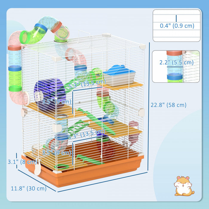 Pawhut 5 Tiers Hamster Cage Portable Animal Travel Carrier Habitat With Exercise Wheels Play Tube Wa