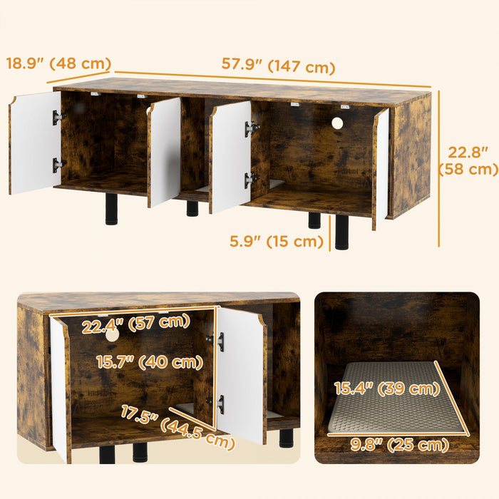 Pawhut Hidden Cat Litter Box Enclosure For 2 Cats, Litter Box Furniture Tv Stand Cat Condo With 2 Ca