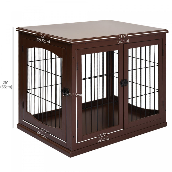 Pawhut 32\" Wooden Dog Crate Furniture Dog Cage, Modern Side Table Pet Kennel With Double Lockable Do