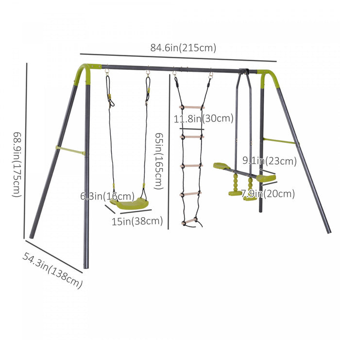 Homcom 3 In 1 Kids Swing Set, Double Face To Face Swing Chair & Glider Set, Climbing Ladder A-frame 