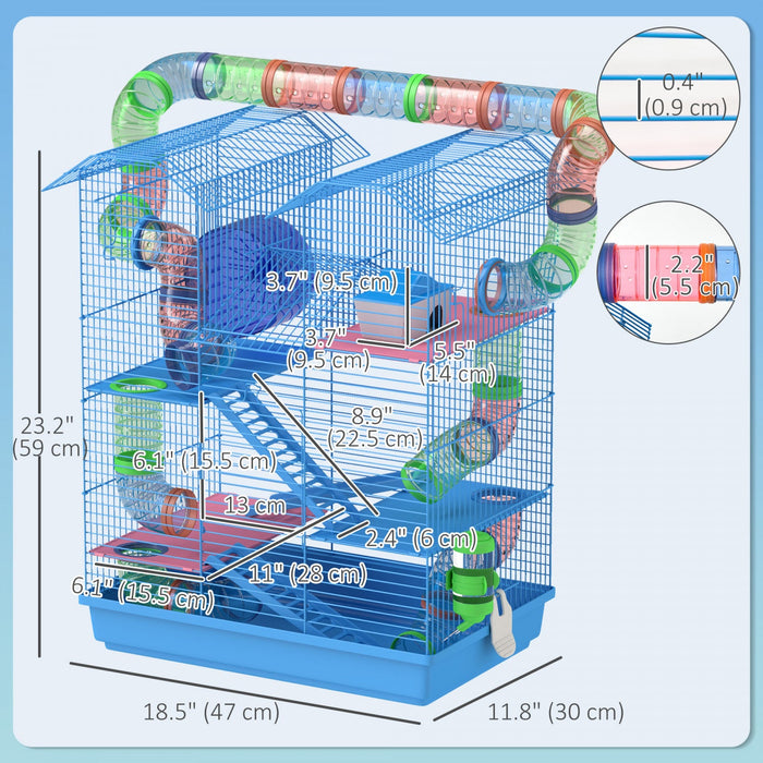Pawhut 18.5\" Hamster Cage, 5 Tiers Small Animal Cage With Tunnel Tube System, Water Bottle, Exercise