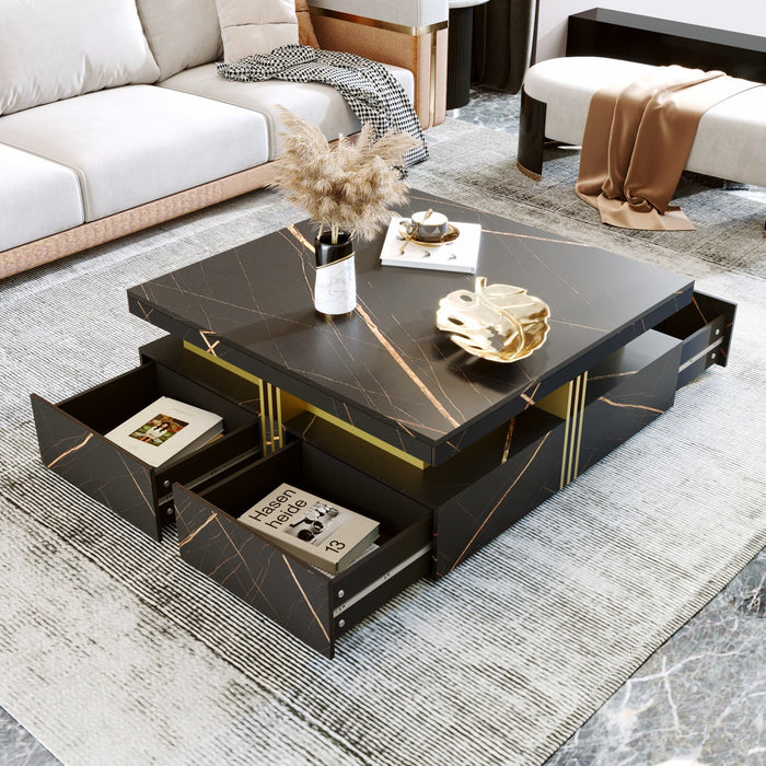 Marcia 43.3\" Square Engineered Wood Coffee Table With Storage Drawers - Black 