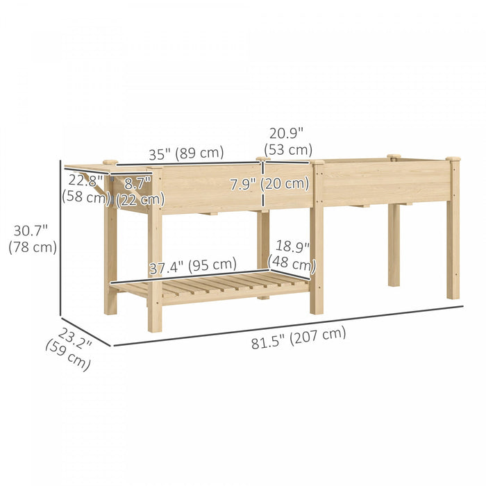 Outsunny Raised Garden Bed, Wood Garden Box with Bottom Shelf, Natural