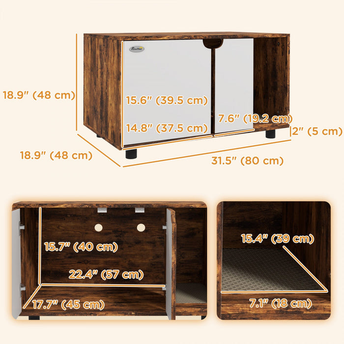 Pawhut Hidden Cat Litter Box Enclosure, Litter Box Furniture Side Cabinet 2 In 1 Design With Sand Dr