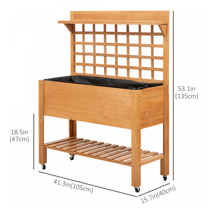 Outsunny Wooden Raised Garden Bed With Wheels And Brakes, Elevated Planter Box With Trellis And Shel