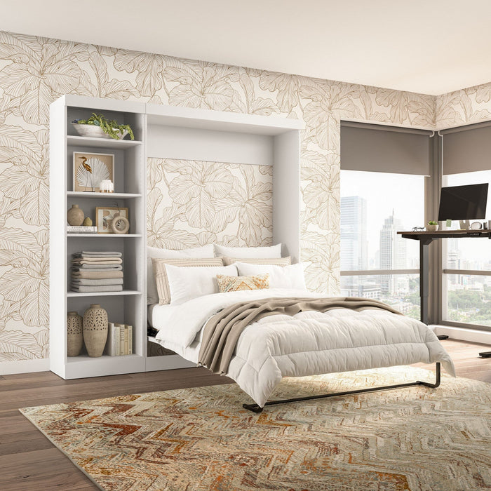 Bestar Pur Full Murphy Bed with Shelving Unit 84-Inch Wall Bed - White