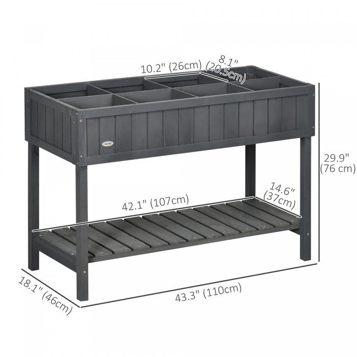 Outsunny 43.25\" X 18\" X 30\" Elevated Wooden Garden Plant Stand Outdoor Raised Flower Bed 8 Grid Box 