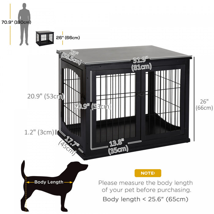 Pawhut 32\" Wooden Dog Crate Furniture Dog Cage, Modern Side Table Pet Kennel With Double Lockable Do