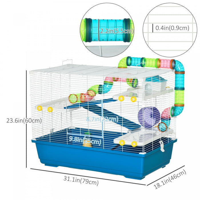 Pawhut 31\" Large Hamster Cage, Small Animal House, Multi-storey Gerbil Haven, Tunnel Tube System, Wi