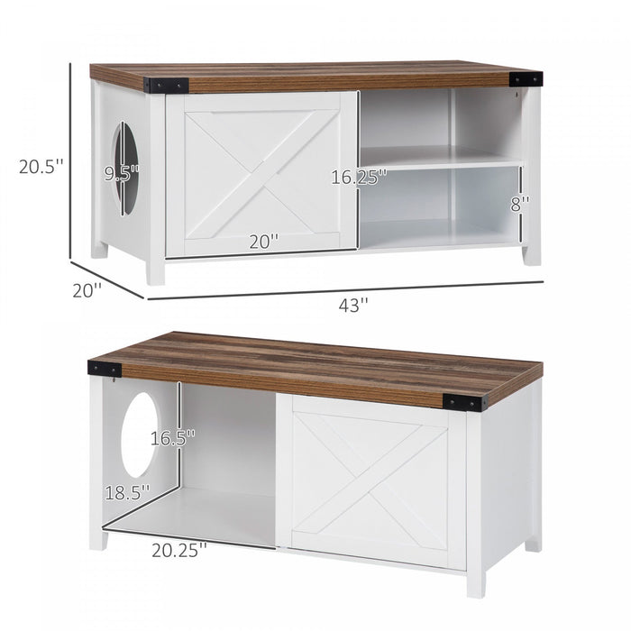 Pawhut Cat Litter Box Enclosure With Sliding Door, Cat Washroom Storage Bench With Cat Hole, Indoor 