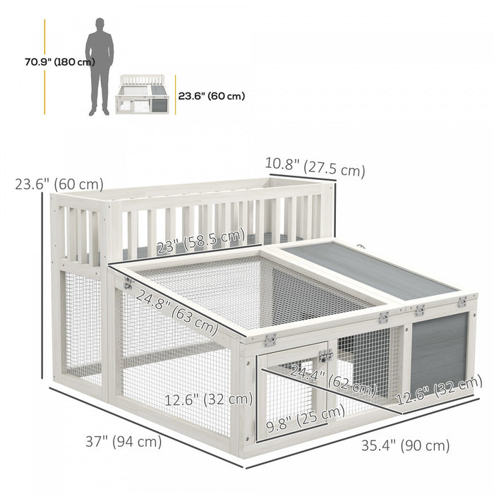 Pawhut Rabbit Hutch Outdoor Indoor With Storage Shelf, Wooden Bunny Cage Guinea Pig Cage With Run, O