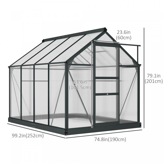 Outsunny 6' X 8' Clear Polycarbonate Greenhouse Walk-in Green House Garden Plants Grow Galvanized Ba
