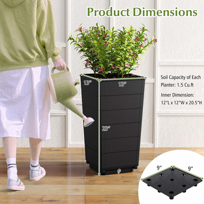 Costway 23" Tall Planter Set Of 2 For Indoor/ Outdoor Use Large Self-watering Plant Pot Black
