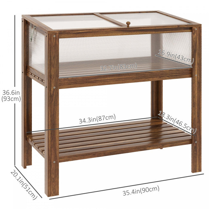 Outsunny 35.5\" X 20\" X 36.5\" Wooden Cold Frame Greenhouse, Garden Portable Raised Planter With Botto
