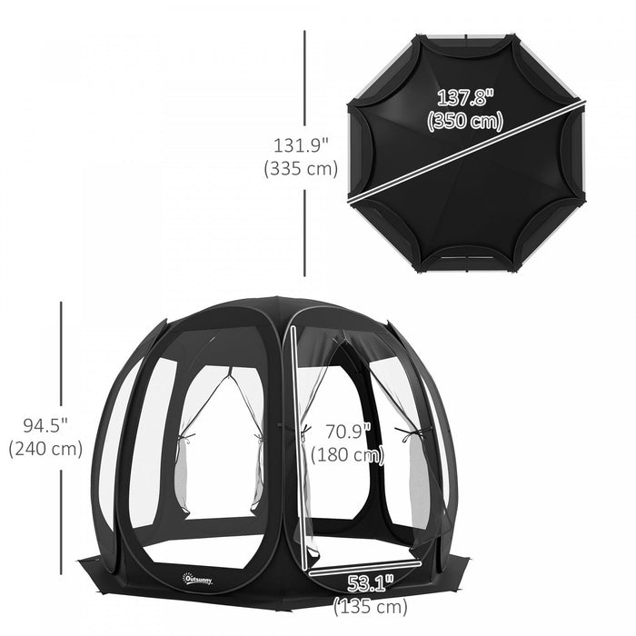 Outsunny 11' X 11.5' Screen Tent, Pop Up Gazebo With 2 Doors, Black