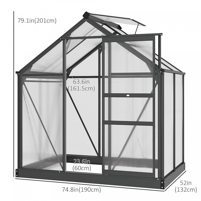 Outsunny 6' X 4' Clear Polycarbonate Greenhouse Walk-in Green House Garden Plants Grow Galvanized Ba