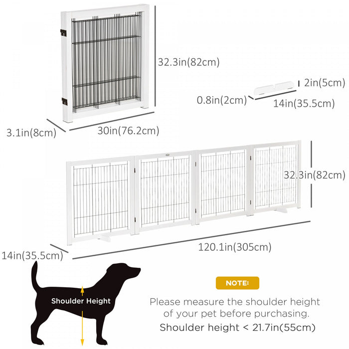 Pawhut Wooden Dog Gate Foldable Pet Fence For Small & Medium Dogs 4 Panel With Support Feet Freestan