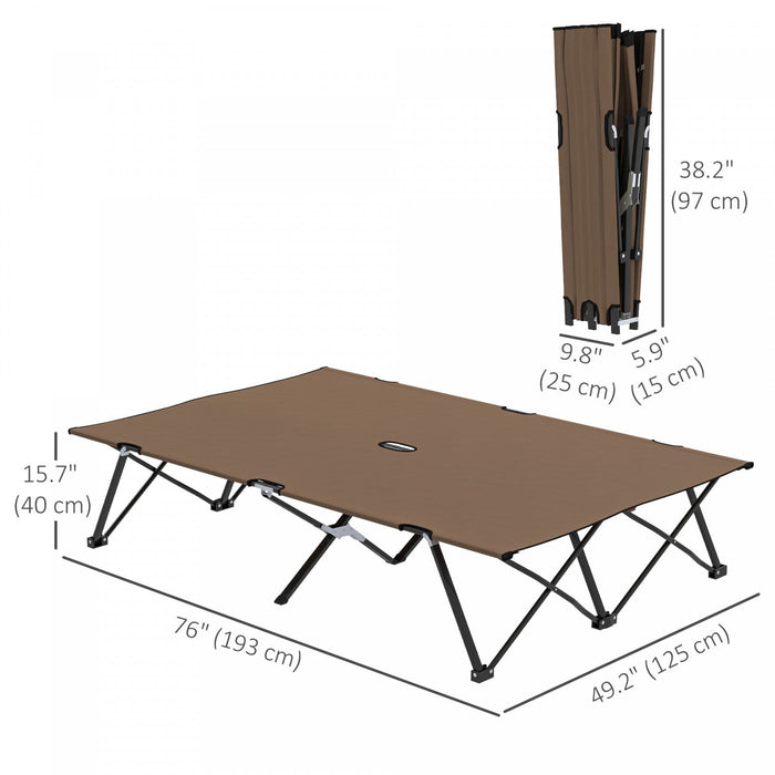 Outsunny 76" Two Person Folding Camping Cot With Carrying Bag, Khaki