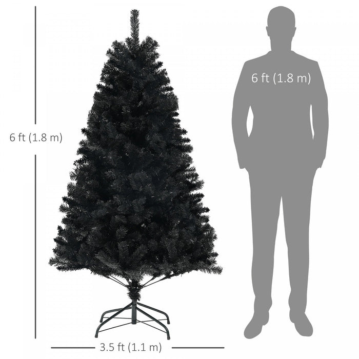 Homcom 6ft Artificial Christmas Tree With Auto Open, Steel Base, Black
