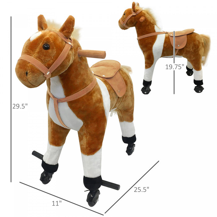Qaba Kids Rocking Horse, Large Walking Ride On Toy For Toddlers 3 Year Old, Baby Plush Animal Rocker