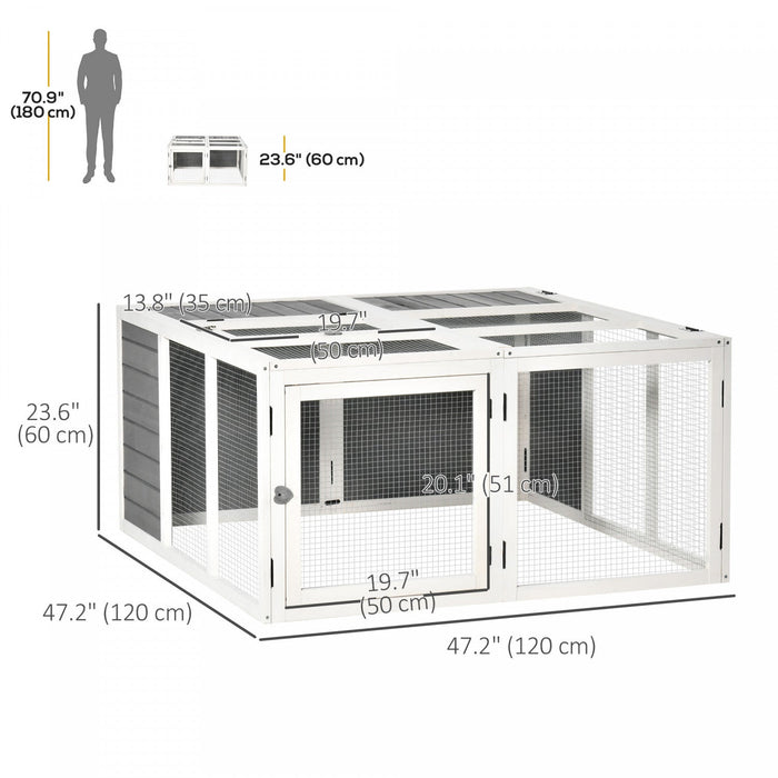 Pawhut Rabbit Hutch, Wooden Guinea Pig Hutch Bunny Cage With Openable Foldable Top, Door, For 1-4 Ra
