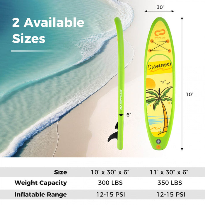 Goplus Small Inflatable Sup Board, Portable Paddle Board With 5d Rings Stand Up Paddle Board For Youth & Adult Green