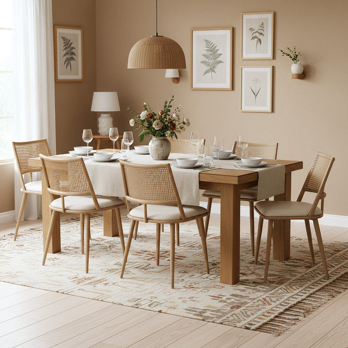 Oliver Modern Dining Chairs with PU Upholstered and PE Rattan Backrest Set of 6,Beige  
