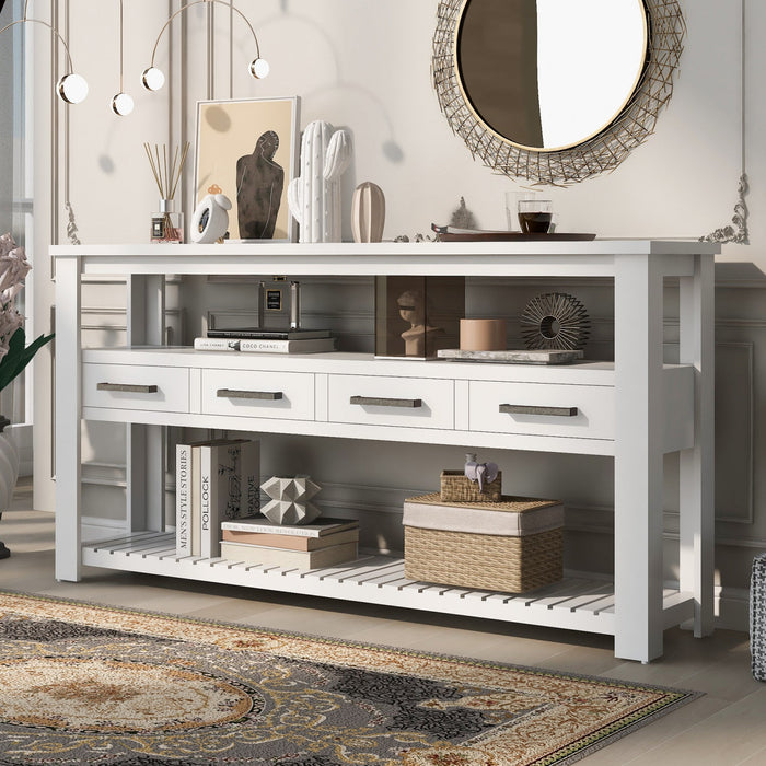 Ava 62.2'' Large Entryway Table with Drawers and Open Shelves,White Sofa Table  