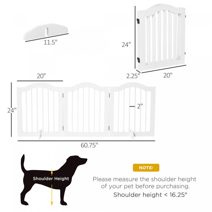 Pawhut Freestanding Pet Gate For Dogs 24\" Tall Foldable Dog Gates Indoor Wooden Barrier 3 Panels Wit