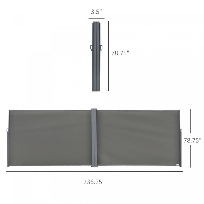 Outsunny Patio Retractable Double Side Awning, Folding Privacy Screen Fence, Privacy Wall Corner Div