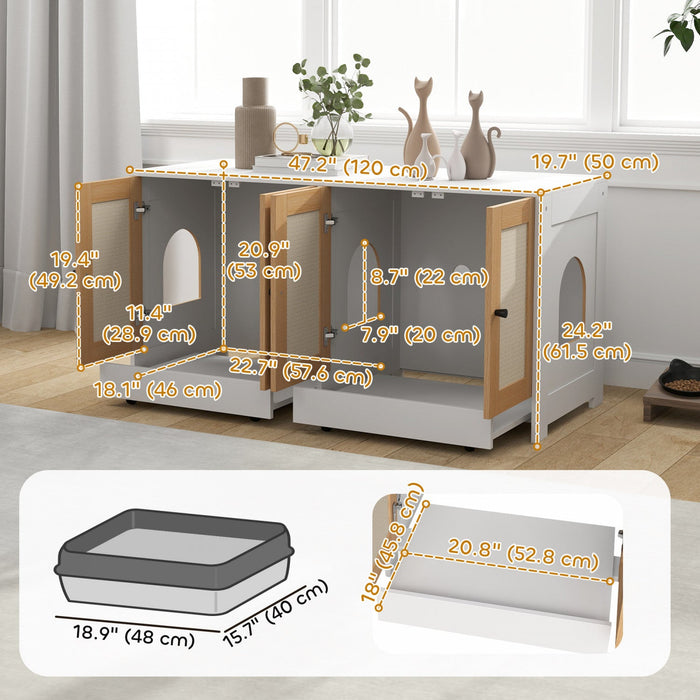 Pawhut Cat Litter Box Enclosure, Hidden Litter Box Furniture With Pull-out Tray, Indoor Cat Washroom