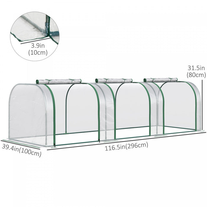 Outsunny 10' X 3' X 2.5' Portable Mini Tunnel Greenhouse With 3 Zipped Doors, Portable Small Green H