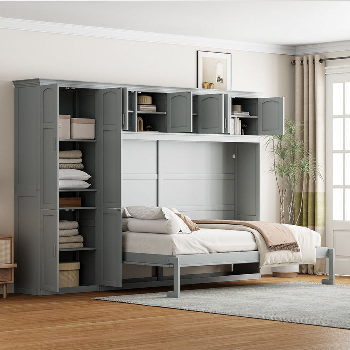 Eileen Space-saving Murphy Wall Bed With Cabinets, Queen Size - Grey 