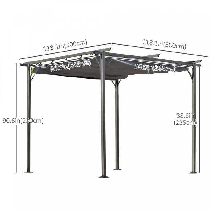 Outsunny 10' X 10' Outdoor Retractable Pergola Canopy, Metal Patio Shade Shelter For Backyard, Porch