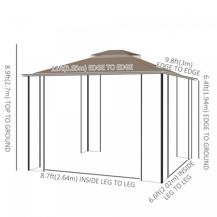 Outsunny 10' X 12' Patio Gazebo, Double roof Outdoor Canopy Shelter With Corner Frame And Mesh Netti