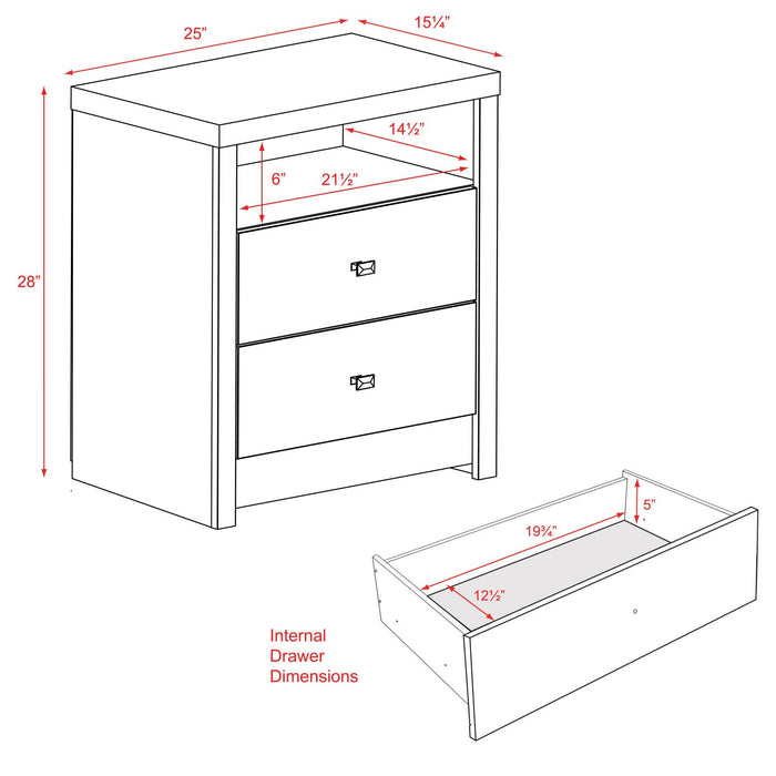 Calla Tall 2-Drawer Nightstand - White
