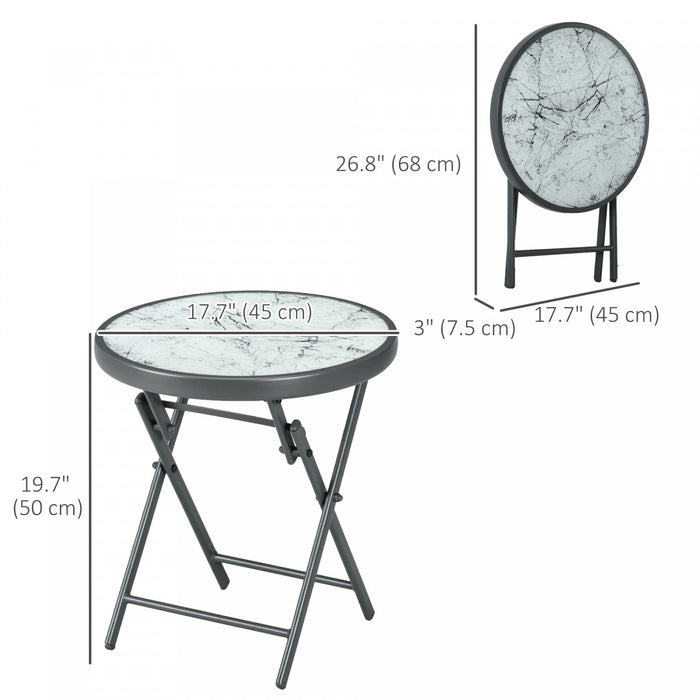 Outsunny 18" Outdoor Folding Table With Tempered Glass Top, White