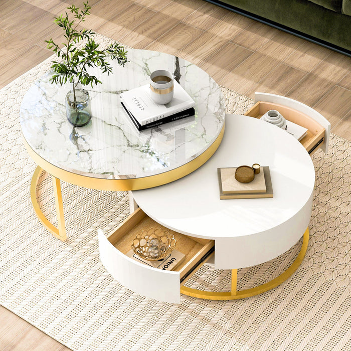 Herman 31.5\" Modern Nesting Coffee Table With Storage Drawers - White 