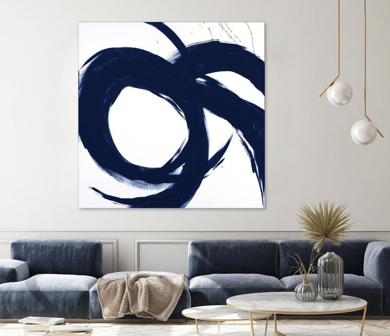 \"Navy Circular Strokes Ii\" Giant Art 72x72 Wall Art