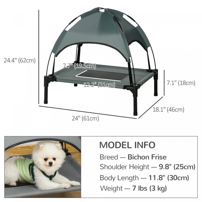 Pawhut Elevated Dog Bed With Canopy, Portable Raised Dog Cot For S Sized Dogs, Indoor & Outdoor, 25\"