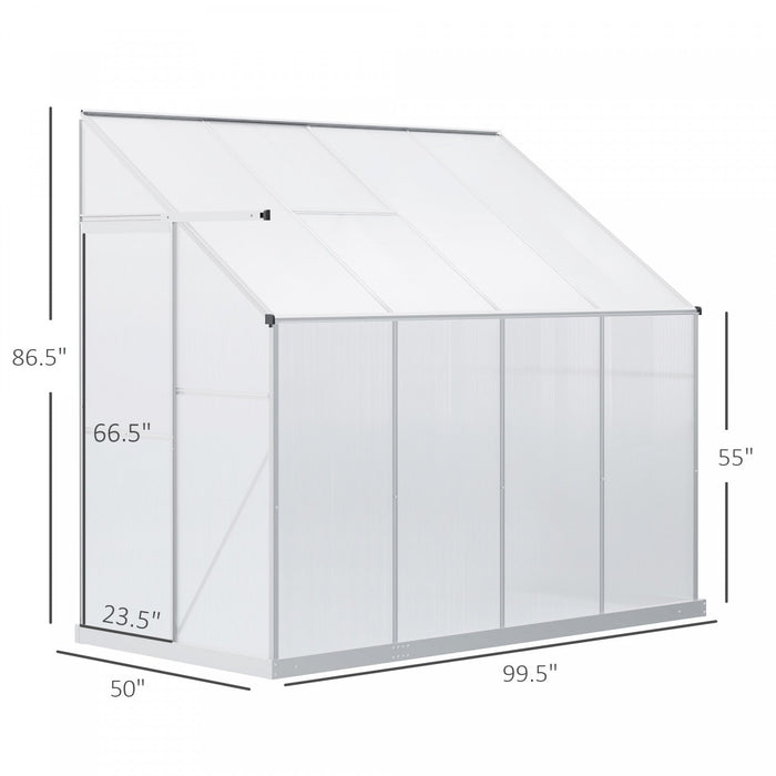 Outsunny 8' X 4' X 7' Lean-to Polycarbonate Greenhouse With Aluminum Frame, Outdoor Walk In Garden G