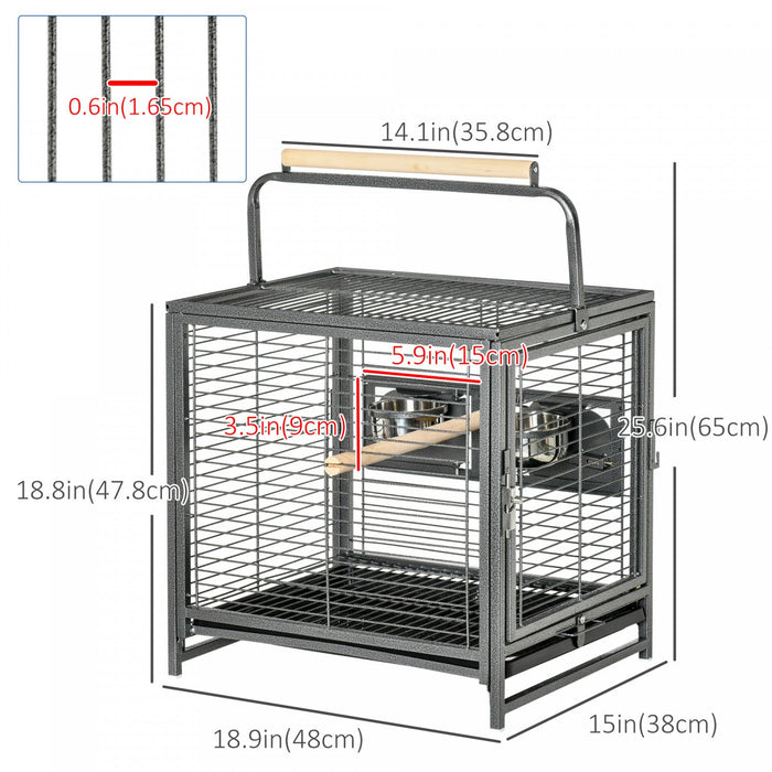 Pawhut Bird Travel Carrier Cage For Parrots Conures African Grey Cockatiel Parakeets With Stand Perc