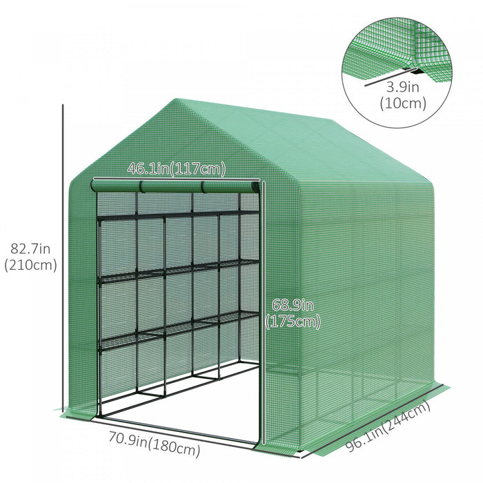 Outsunny 8' X 6' X 7' Portable Walk-in Greenhouse Hot House With 18 Shelves, Water/uv Resistant Weat