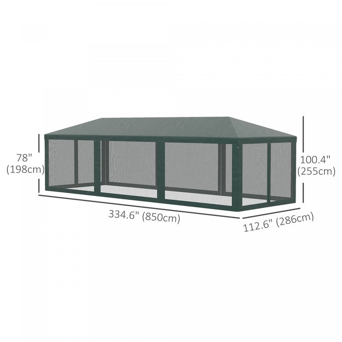 Outsunny 10' X 28' Party Tent Outdoor Canopy Garden Sun Shade With 8 Mosquito Mesh Netting And Zippe