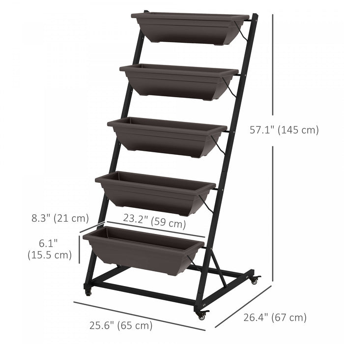 Outsunny 5-tier Vertical Raised Garden Bed With 5 Planter Boxes, Wheels, Outdoor Plant Stand Grow Co